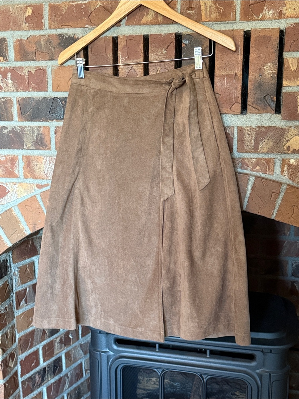 Astr the label Brown faux Suede A-Line Wrap Skirt size small